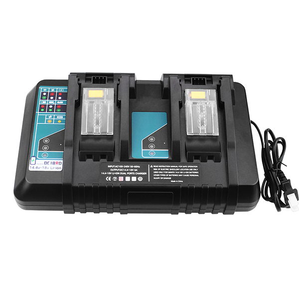 Dual Port Rapid Lithium ion Optimum Charger for Makita LXT 14.4V-18V Battery DC18RD 7A Max with Fans
