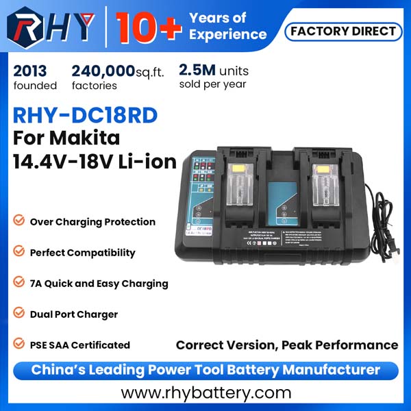 Dual Port Rapid Lithium ion Optimum Charger for Makita LXT 14.4V-18V Battery DC18RD 7A Max with Fans