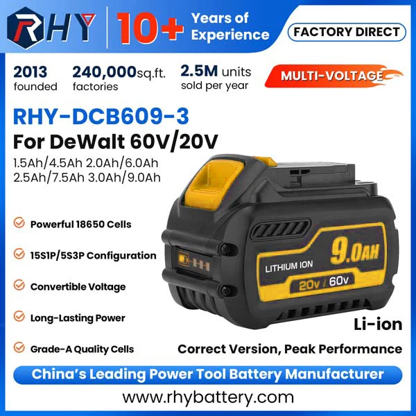 20V/60V Max Dual-Voltage 9Ah 7.5Ah 3Ah 2.5Ah Li-ion Battery for DeWalt Flexvolt Replacement DCB606 DCB609