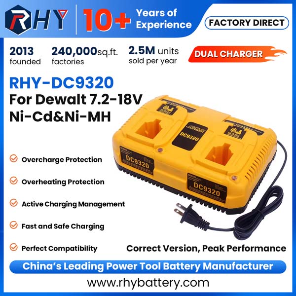 Dual Ports 7.2V-18V Ni-MH & Ni-Cd Replacement 1 Hour Battery Charger for Dewalt DC9320