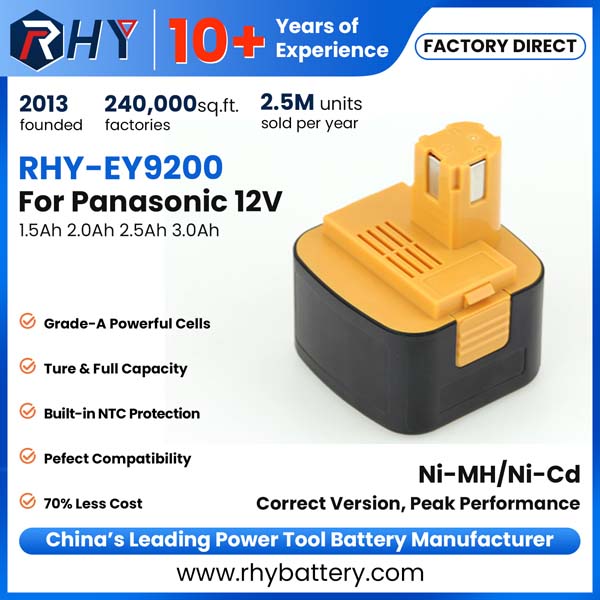 12V 1.5Ah 2Ah 2.5Ah 3Ah Ni-MH & Ni-Cd Battery Replace Panasonic Cordless Drill Battery EZ9200 EY9200 EY9001